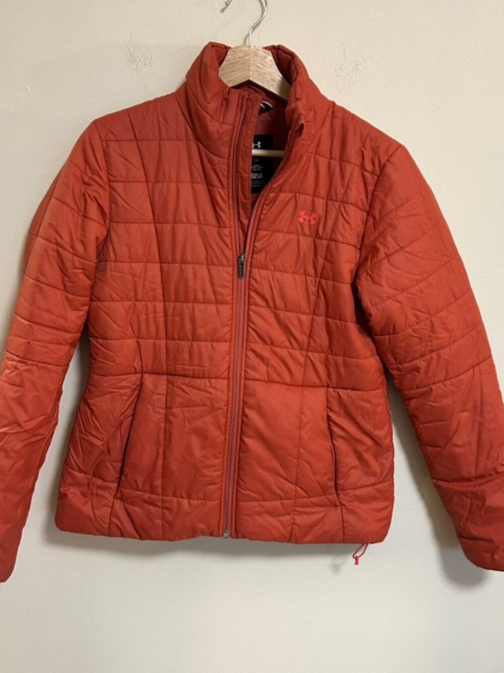 Under Armour Cold Gear Womens Sz Small Insulated Puffer Coat Orange EUC